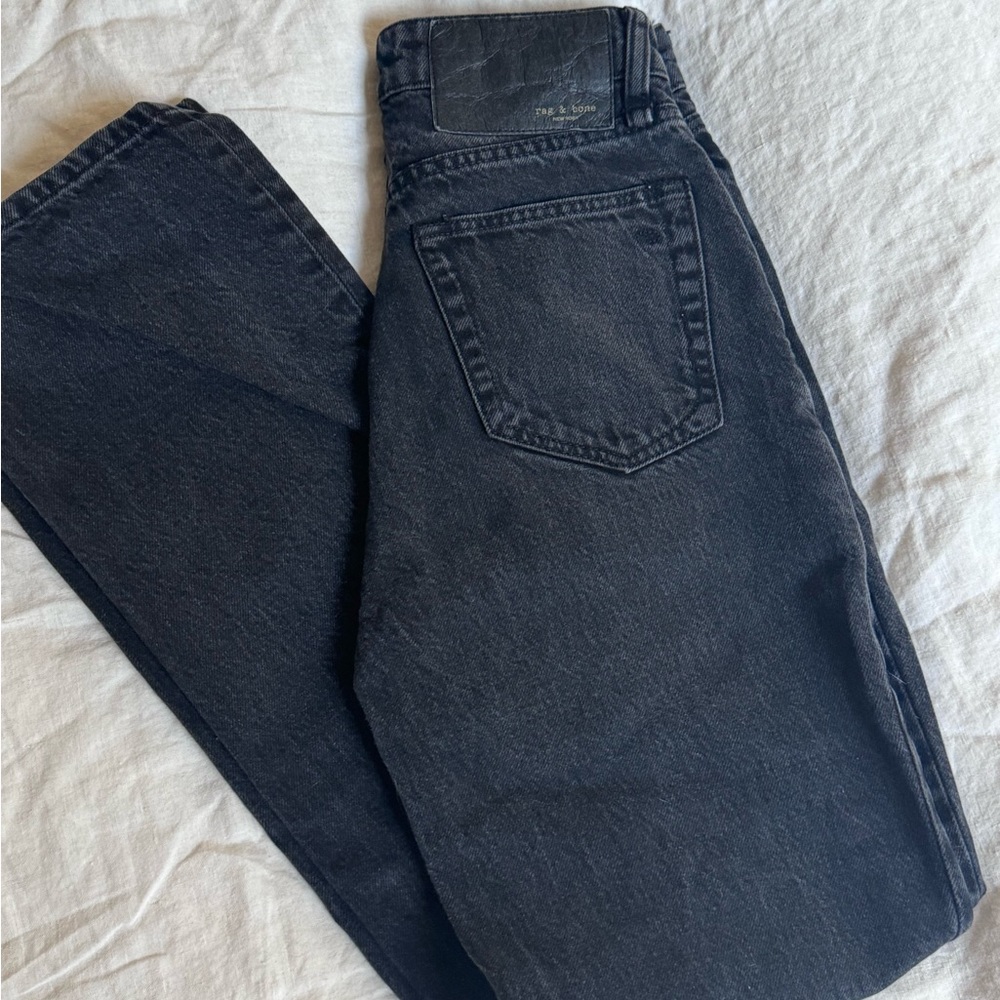 rag & bone high rise straight leg jean in washed black